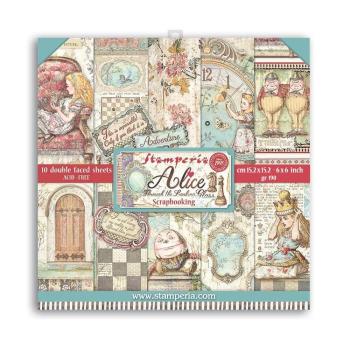 Stamperia - Designpapier "Alice Through the Looking Glass" Paper Pack 6x6 Inch - 10 Bogen