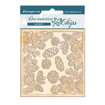 Stamperia - Holzteile 14x14 cm "Romantic Christmas Pinecones" Decorative Chips