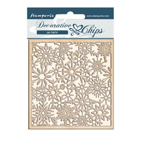 Stamperia - Holzteile 14x14 cm "Winter Tales Snowflakes" Decorative Chips