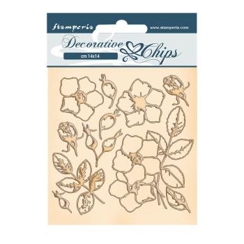 Stamperia - Holzteile 14x14 cm "Romantic Christmas Flowers" Decorative Chips