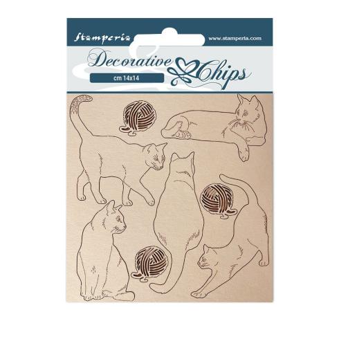 Stamperia - Holzteile 14x14 cm "Provence Cats with Wool Balls" Decorative Chips