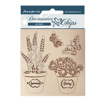 Stamperia - Holzteile 14x14 cm "Provence Vases" Decorative Chips