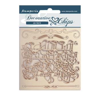 Stamperia - Holzteile 14x14 cm "Romantic Garden House Calligraphy" Decorative Chips