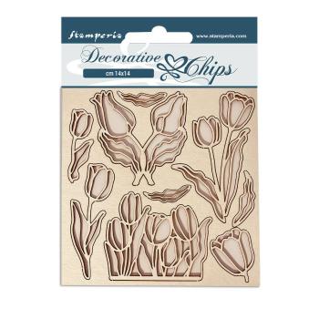 Stamperia - Holzteile 14x14 cm "Romantic Garden House Flowers" Decorative Chips