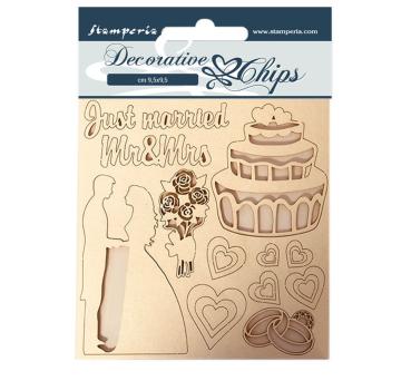 Stamperia - Holzteile 14x14 cm "Sleeping Beauty Just Married" Decorative Chips