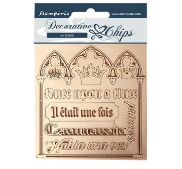 Stamperia - Holzteile 14x14 cm "Sleeping Beauty Quotes" Decorative Chips