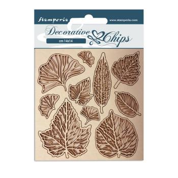 Stamperia - Holzteile 14x14 cm "Romantic Garden House Leaves" Decorative Chips