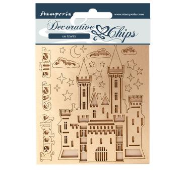 Stamperia - Holzteile 14x14 cm "Sleeping Beauty Castle" Decorative Chips