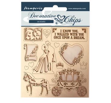 Stamperia - Holzteile 14x14 cm "Sleeping Beauty Coatch" Decorative Chips