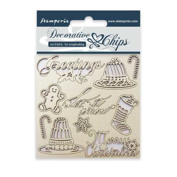 Stamperia - Holzteile 14x14 cm "Classic Christmas" Decorative Chips