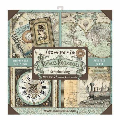 Stamperia - Designpapier "Voyages Fantastiques" Paper Pack 12x12 Inch - 10 Bogen