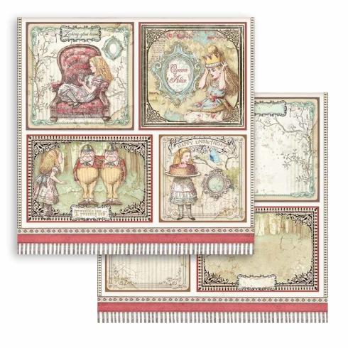 Stamperia - Designpapier "Alice 4 Cards" Paper Sheets 12x12 Inch - 10 Bogen
