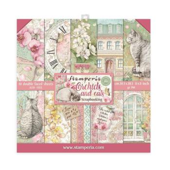 Stamperia - Designpapier "Orchids and Cats" Paper Pack 8x8 Inch - 10 Bogen