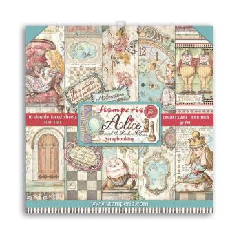 Stamperia - Designpapier "Alice Through the Looking Glass" Paper Pack 8x8 Inch - 10 Bogen