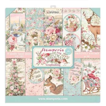 Stamperia - Designpapier "Pink Christmas" Paper Pack 6x6 Inch - 10 Bogen