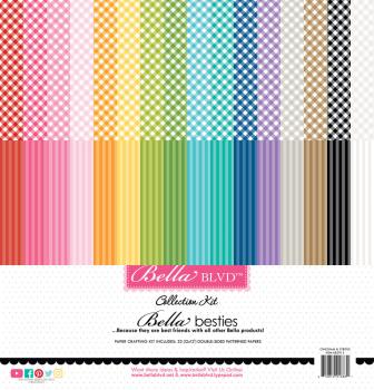 Bella BLVD - Designpapier "Gingham & Stripes Rainbow" Besties Collection Kit 12x12 Inch - 32 Bogen