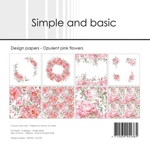 Simple and Basic - Designpapier "Opulent Pink Flowers" Paper Pack 6x6 Inch - 24 Bogen 
