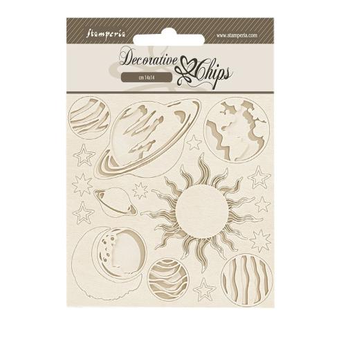 Stamperia - Holzteile 14x14 cm "Planets" Decorative Chips