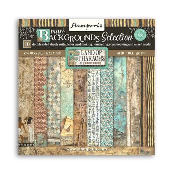 Stamperia - Designpapier "Land of Pharaohs Maxi Background" Paper Pack 12x12 Inch - 10 Bogen