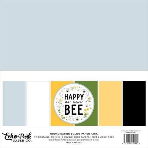 Echo Park - Cardstock "Happy As Can Bee" Coordinating Solids Paper 12x12 Inch - 6 Bogen 