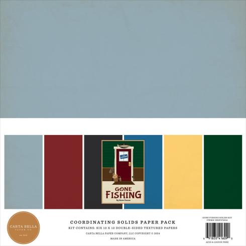 Carta Bella - Cardstock "Gone Fishing" Coordinating Solids Paper Pack 12x12 Inch - 6 Bogen