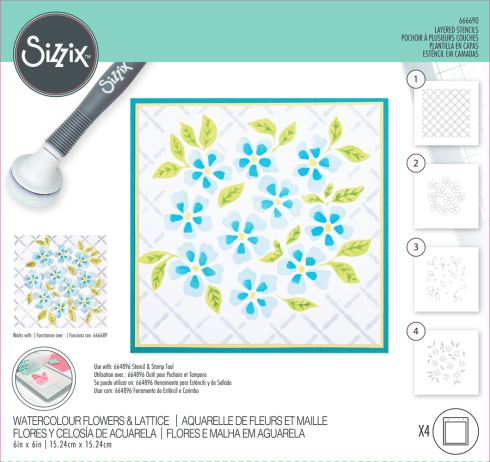 Sizzix - Schablone "Watercolour Flowers & Lattice" Layered Stencil Design by Eileen Hull