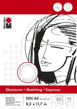 Skizzenblock, Zeichenblock DIN A4, 80 Blatt, 90g