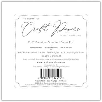 Craft Consortium - Designpapier "Grunge - Mid Tones" Paper Pad 6x6 Inch - 40 Bogen