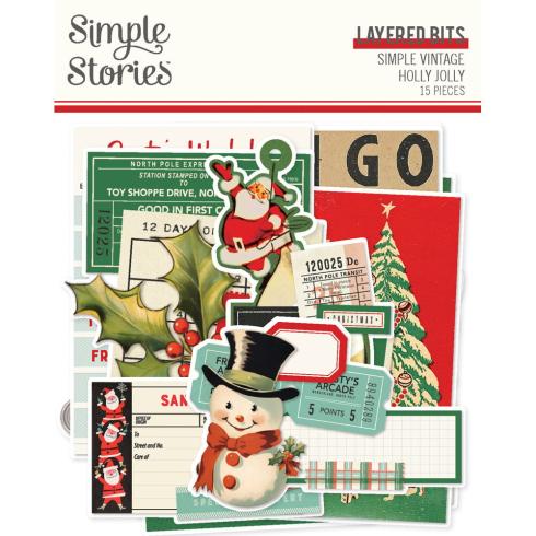 Simple Stories - Stanzteile "Simple Vintage Holly Jolly" Layered Bits & Pieces 