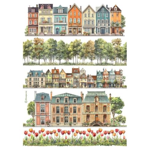 Stamperia - Decopatch Papier "Houses" Decoupage A4 - 6 Bogen  
