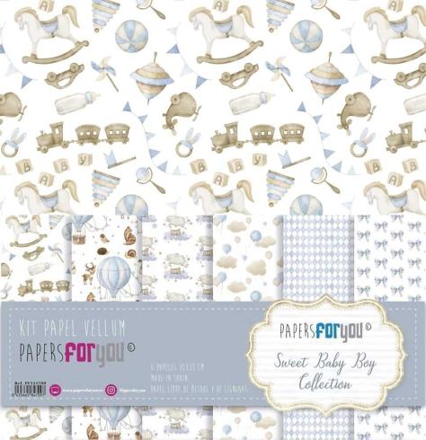 Papers For You - Pergamentpapier "Sweet Baby Boy" Vellum Paper Pack 30x31 cm - 6 Bogen 