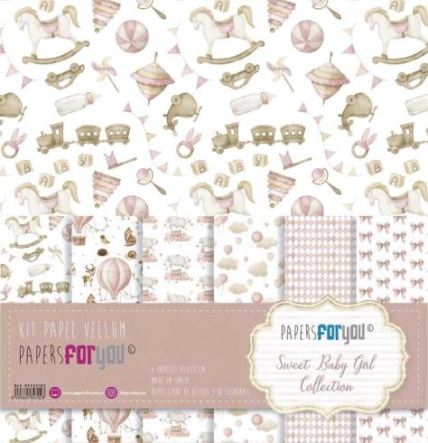 Papers For You - Pergamentpapier "Sweet Baby Girl" Vellum Paper Pack 30x31 cm - 6 Bogen 