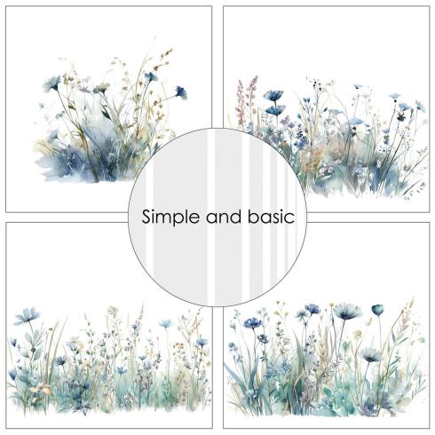 Simple and Basic - Designpapier "Blue Meadows" Paper Pack 12x12 Inch - 8 Bogen 
