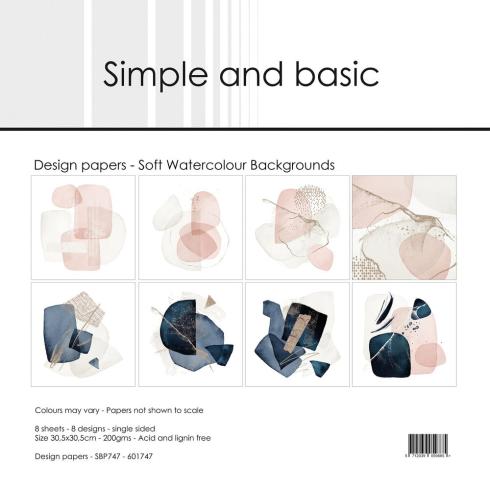 Simple and Basic - Designpapier "Soft Watercolour Backgrounds" Paper Pack 12x12 Inch - 8 Bogen 
