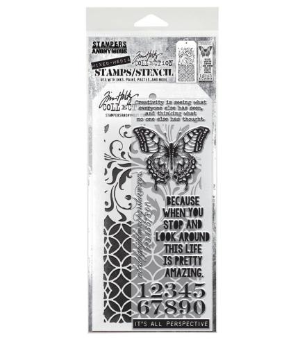 Stampers Anonymous - Stempelset & Schablone "Mixed Media #15" Clear Stamp & Stencil Design by Tim Holtz