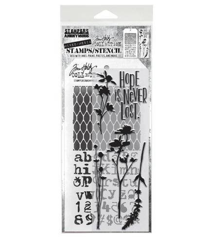 Stampers Anonymous - Stempelset & Schablone "Mixed Media #21" Clear Stamp & Stencil Design by Tim Holtz
