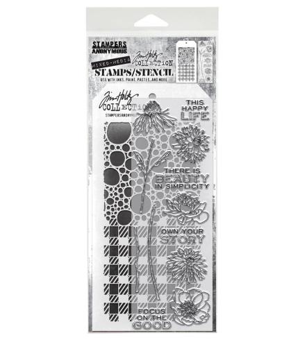 Stampers Anonymous - Stempelset & Schablone "Mixed Media #24" Clear Stamp & Stencil Design by Tim Holtz