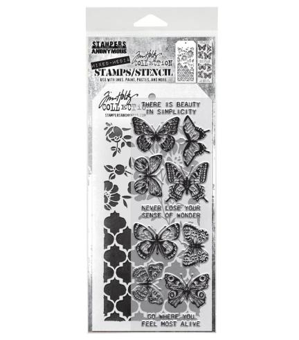 Stampers Anonymous - Stempelset & Schablone "Mixed Media #44" Clear Stamp & Stencil Design by Tim Holtz