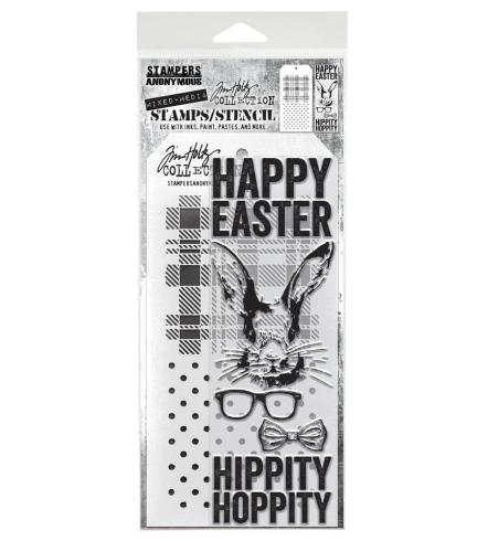 Stampers Anonymous - Stempelset & Schablone "Hipster Bunny" Clear Stamp & Stencil Design by Tim Holtz