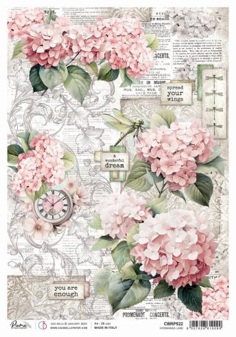 Ciao Bella - Decopatch Papier "Hydrangea Land" Rice Paper A4 - 5 Bogen