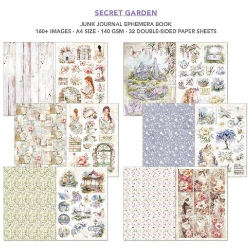 Ciao Bella - Designpapier & Stanzteile "Secret Garden" Junk Journal Ephemera Book A4 - 32 Bogen