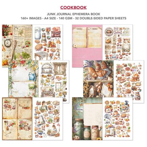 Ciao Bella - Designpapier & Stanzteile "Cookbook" Junk Journal Ephemera Book A4 - 32 Bogen