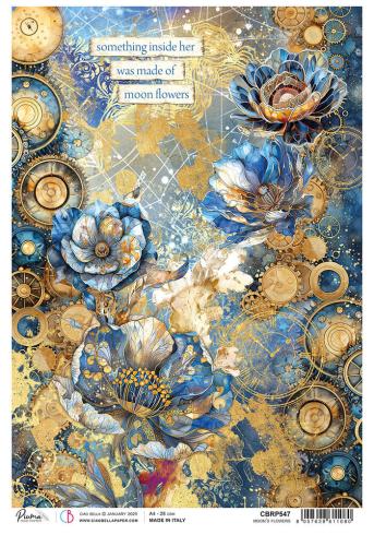 Ciao Bella - Decopatch Papier "Moon's Flowers" Rice Paper A4 - 5 Bogen