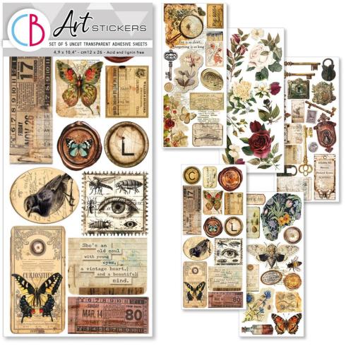 Ciao Bella - Aufkleber "Cabinet of Curiosities" Transparent Adhesive Sheets 4,72x10,23 Inch - 5 Bogen