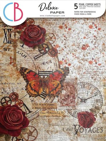 Ciao Bella - Designpapier "Cabinet of Curiosities Pearl-Copper" Deluxe Paper Pack A4 - 5 Bogen
