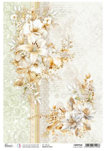 Ciao Bella - Decopatch Papier "Lilies in Verse" Rice Paper A4 - 5 Bogen