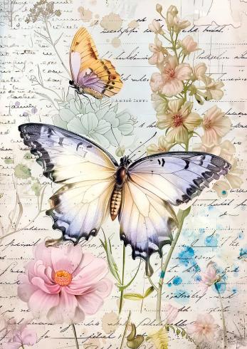Ciao Bella - Seidenpapier - Decopatch Papier "Whismical Butterflies" Tissue Paper A4 - 6 Bogen