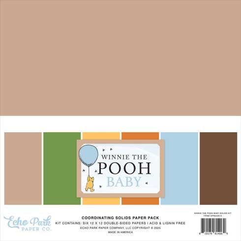 Echo Park - Cardstock "Winnie The Pooh Baby" Coordinating Solids Paper 12x12 Inch - 6 Bogen 