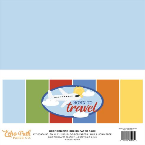 Echo Park - Cardstock "Born To Travel" Coordinating Solids Paper 12x12 Inch - 6 Bogen 