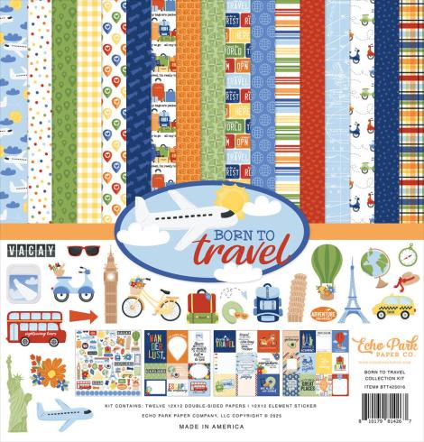 Echo Park - Designpapier "Born To Travel" Collection Kit 12x12 Inch - 12 Bogen